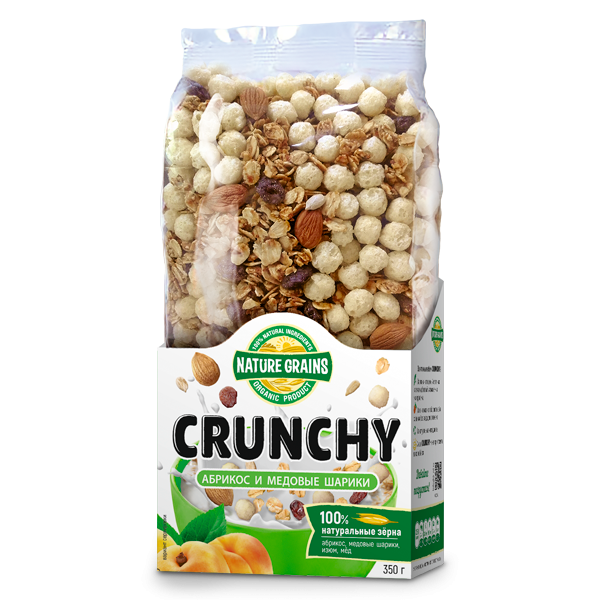 СУХОЙ ЗАВТРАК "CRUNCHY" С АБРИКОСОМ И МЕДОВЫМИ ШАРИКАМИ 350 ГР