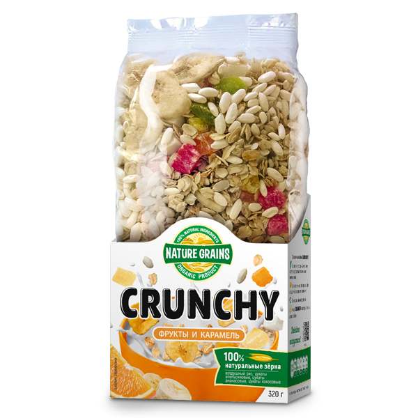 СУХОЙ ЗАВТРАК "CRUNCHY" С ФРУКТАМИ И КАРАМЕЛЬЮ 320 ГР