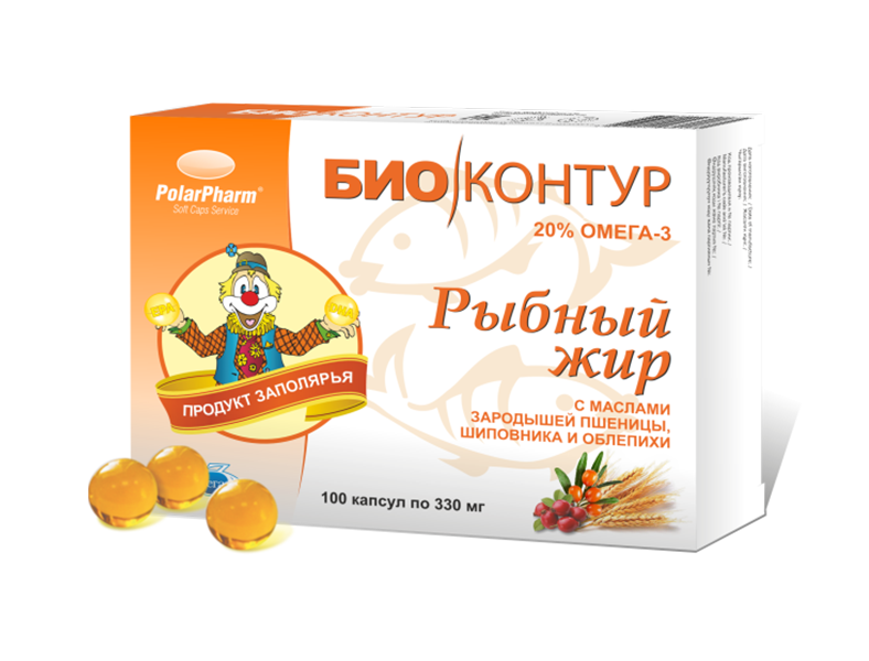 РЫБНЫЙ ЖИР С МАСЛАМИ ЗАРОДЫШЕЙ ПШЕНИЦЫ, ШИПОВНИКА И ОБЛЕПИХИ (100 капсул)