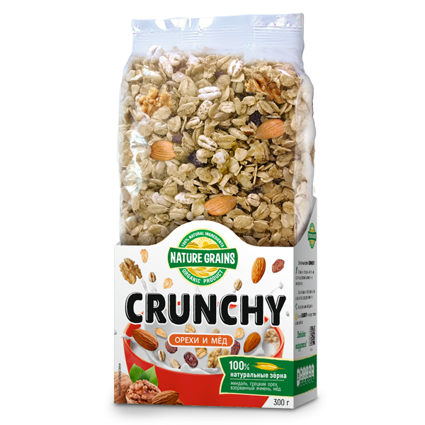 СУХОЙ ЗАВТРАК "CRUNCHY" С ОРЕХАМИ И МЕДОМ 350 ГР