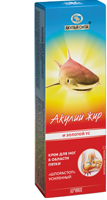 КРЕМ ДЛЯ НОГ ПРИ ПЯТОЧНОЙ ШПОРЕ. АКУЛИЙ ЖИР И ЗОЛОЙ УС (75мл.)