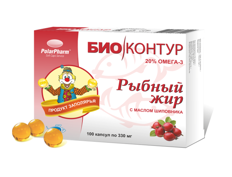 РЫБНЫЙ ЖИР С МАСЛОМ ШИПОВНИКА (100 капсул)