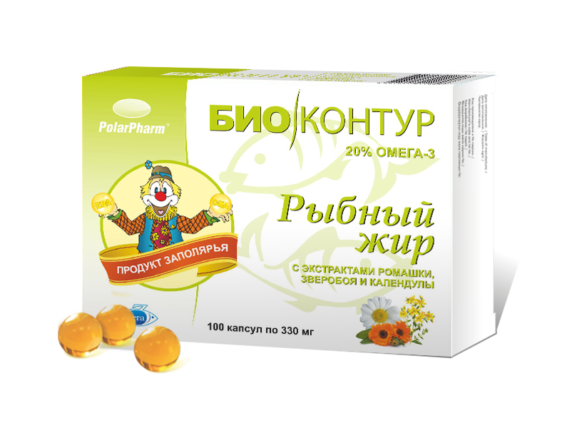 РЫБНЫЙ ЖИР С ЭКСТРАКТАМИ РОМАШКИ, ЗВЕРОБОЯ И КАЛЕНДУЛЫ (100 капсул)